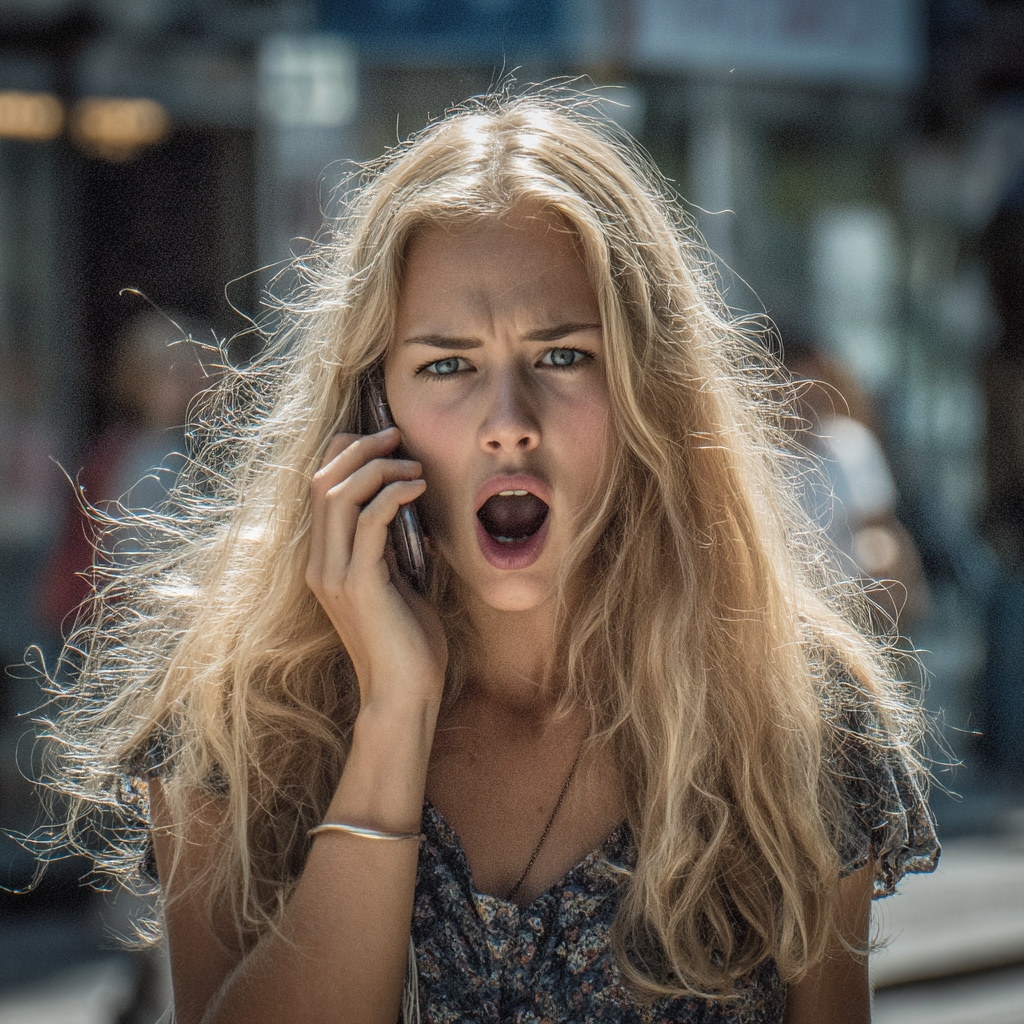 Eine Frau schreit bei einem Telefonat | Quelle: Midjourney