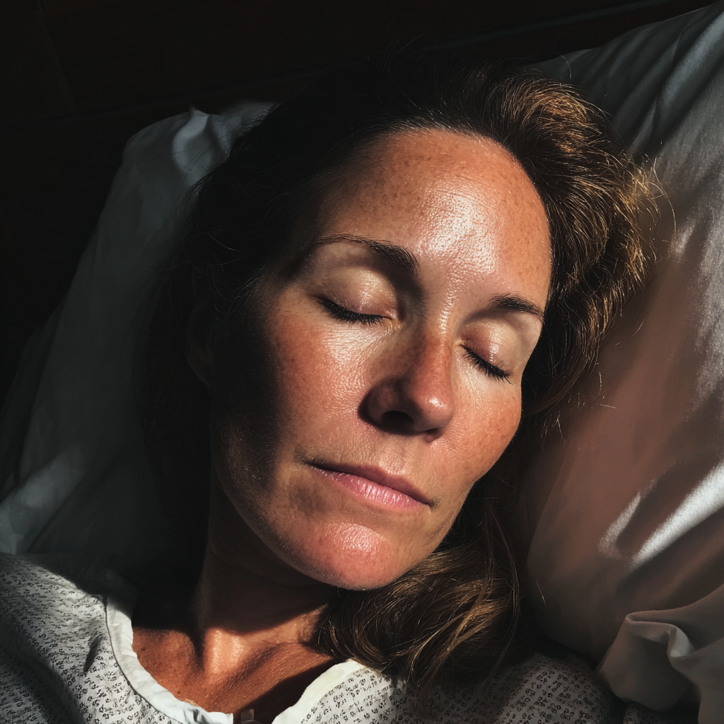 Eine Frau schläft in einem Krankenhausbett | Quelle: Midjourney
