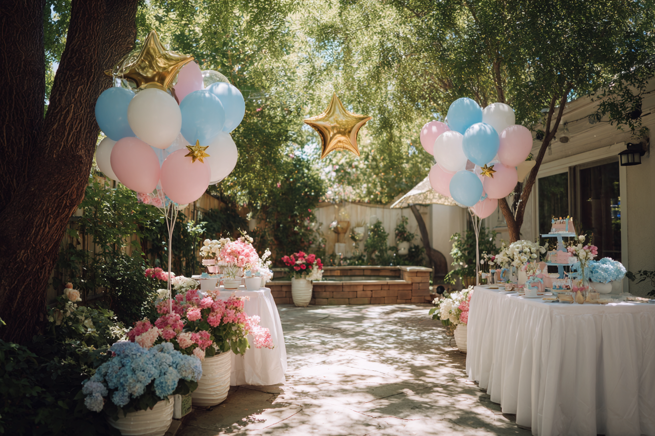 Eine Gender Reveal Party in einem Hinterhof | Quelle: Midjourney