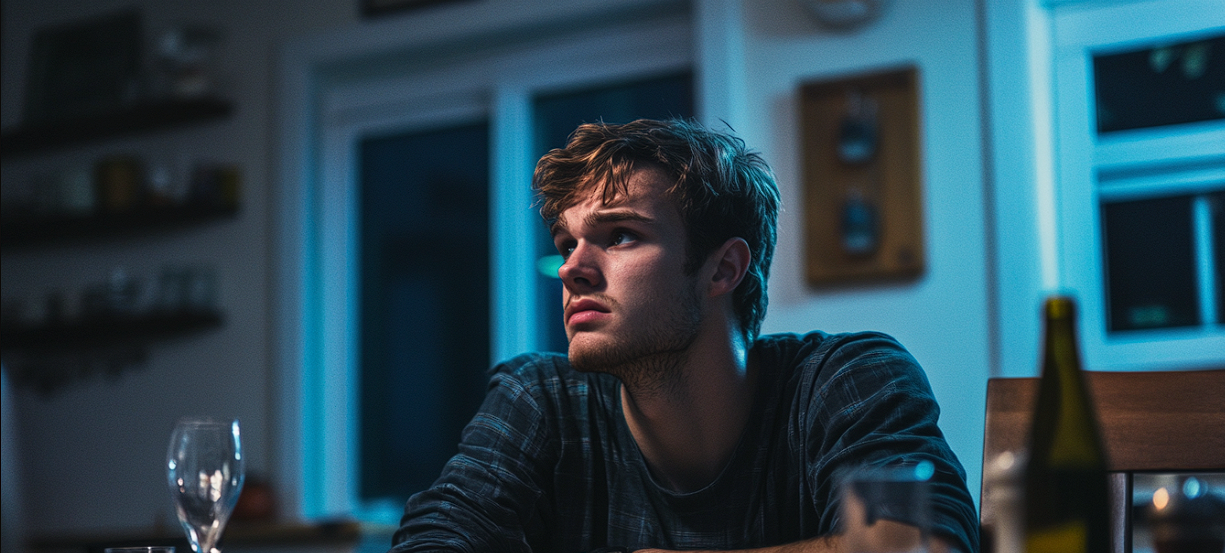 Ein emotionaler Mann, der an einem Tisch sitzt | Quelle: Midjourney