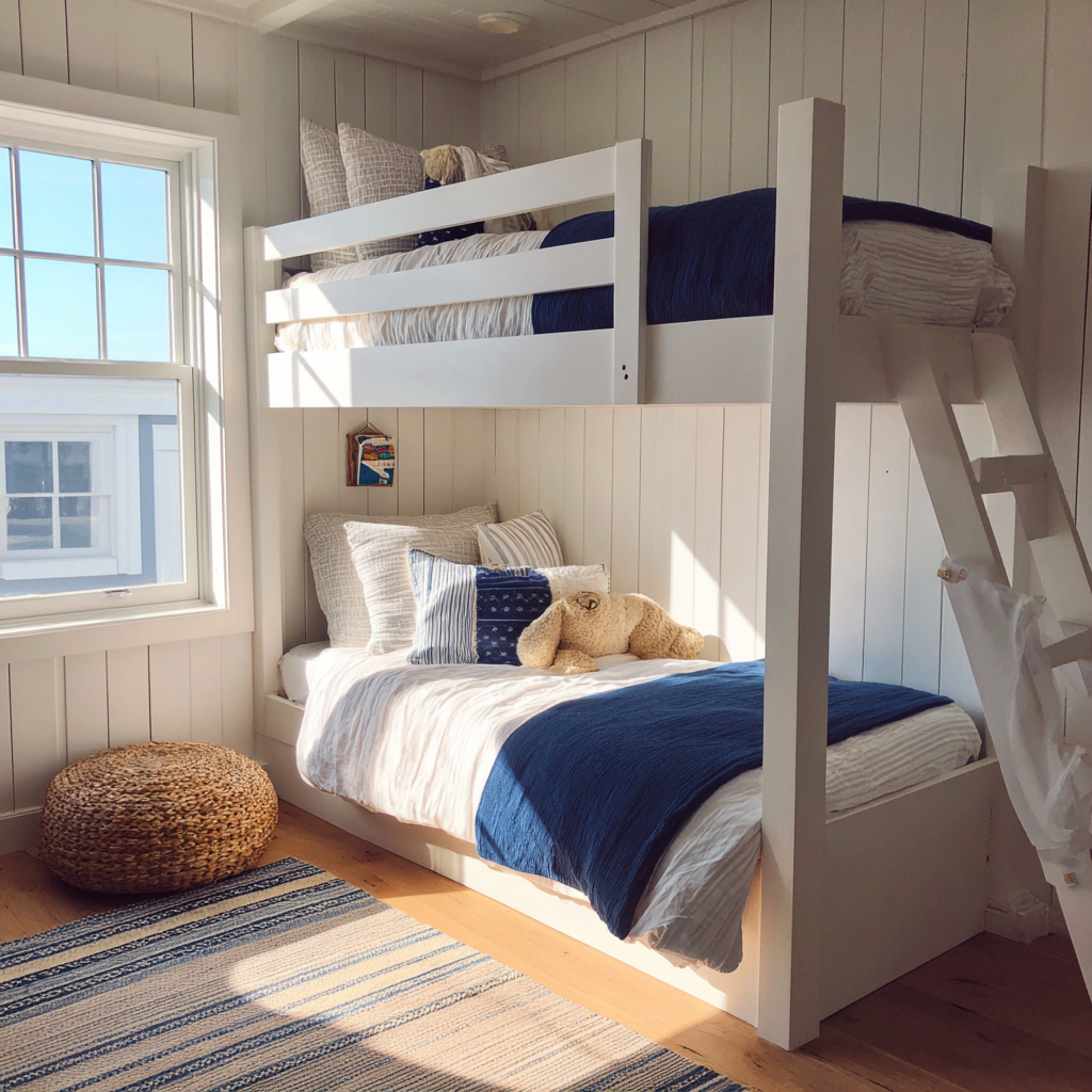 Ein Etagenbett in einem Strandhaus | Quelle: Midjourney