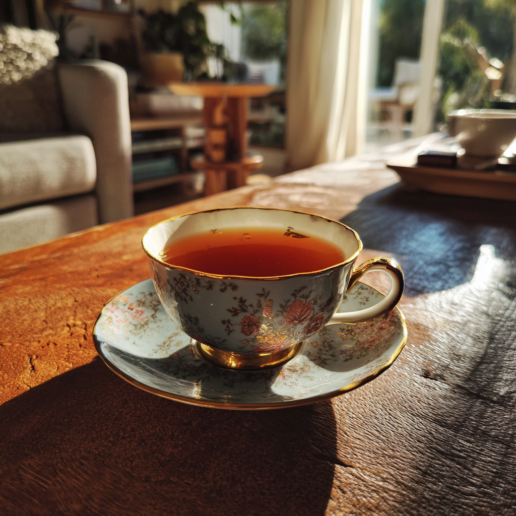 Eine Tasse Tee auf einem Tisch | Quelle: Midjourney