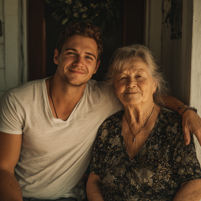 Ein junger Mann mit seiner Oma | Quelle: Midjourney
