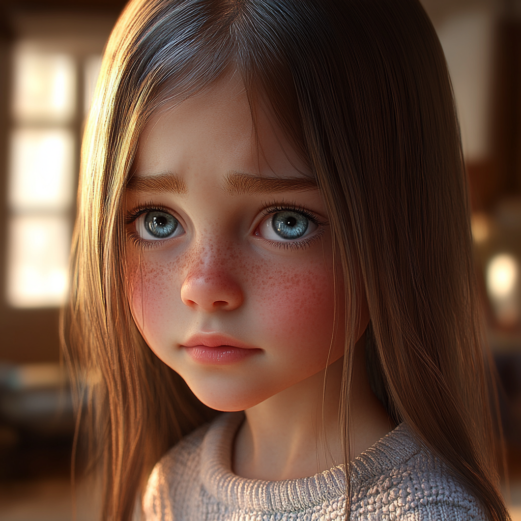 Zniechęcona dziewczyna patrzy na kogoś z nadzieją | Źródło: Midjourney