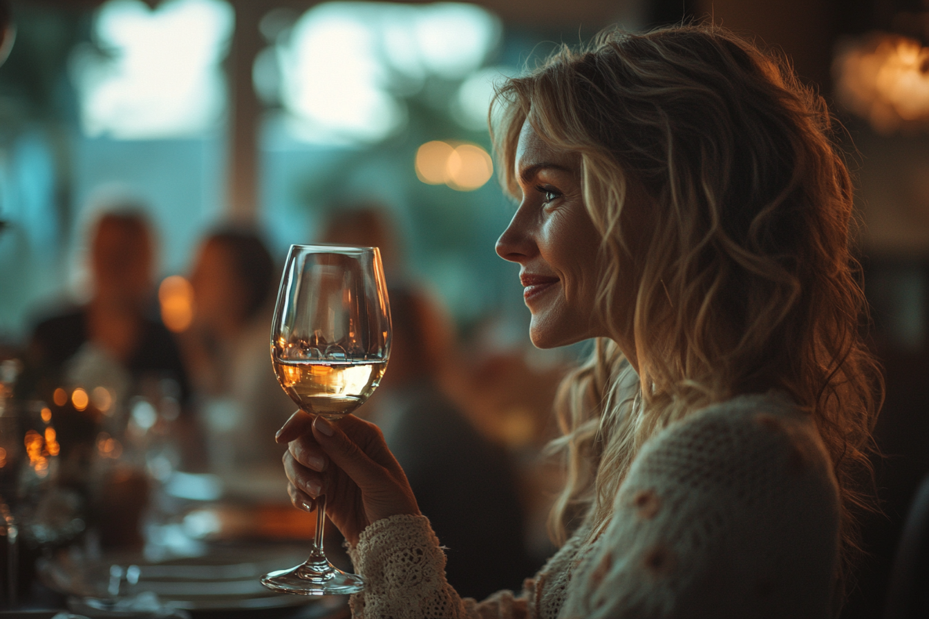 Eine Frau erhebt ein Glas zum Anstoßen | Quelle: Midjourney