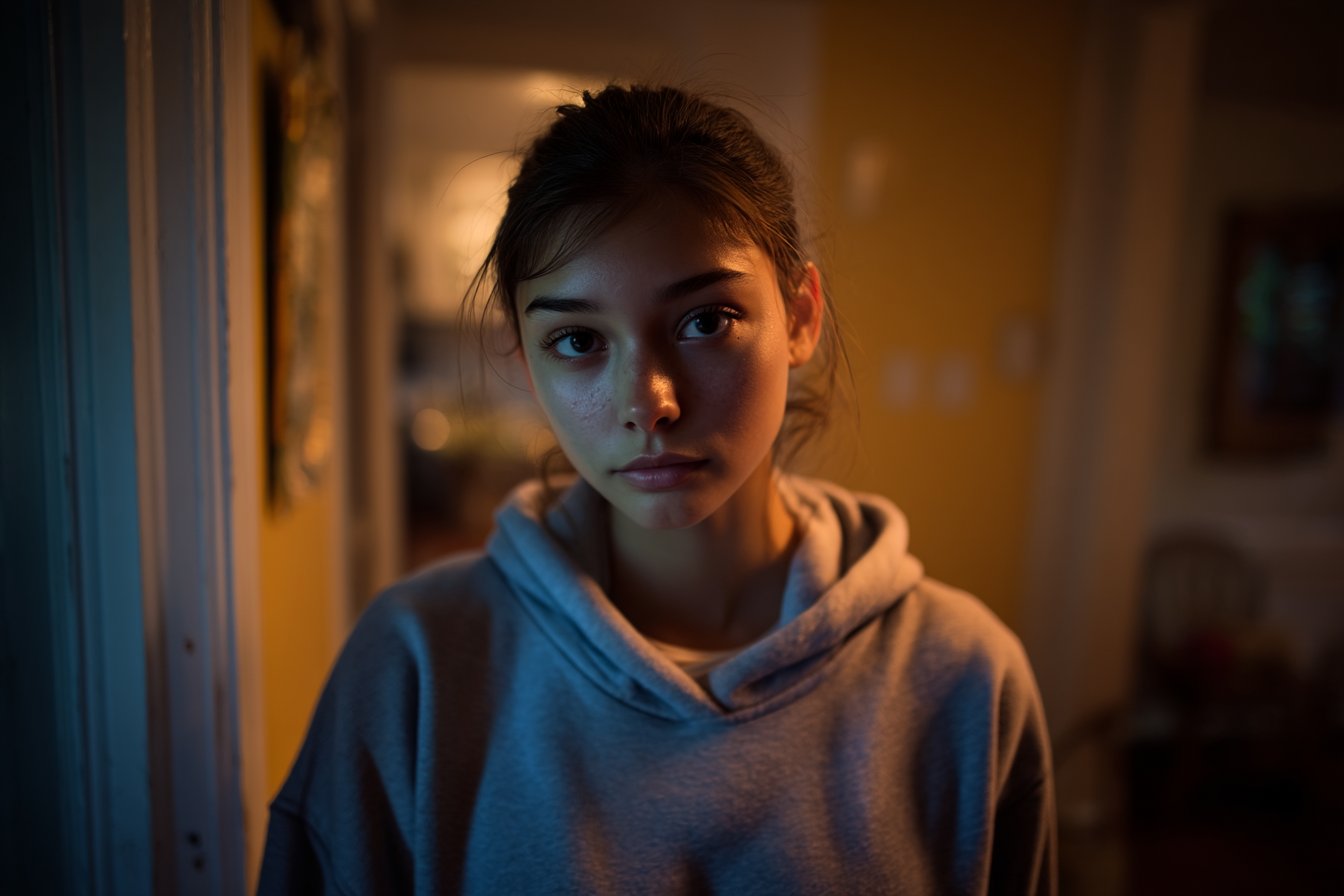Ein Teenager-Mädchen steht in ihrem Haus | Quelle: Midjourney