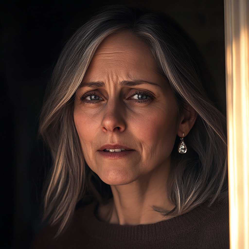 Zdesperowana seniorka przy drzwiach | Źródło: Midjourney