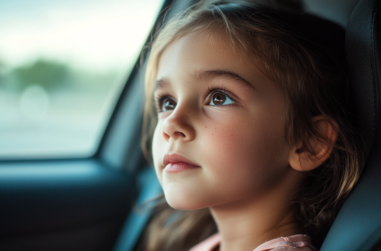 Ein nachdenkliches Mädchen in einem Auto | Quelle: Midjourney