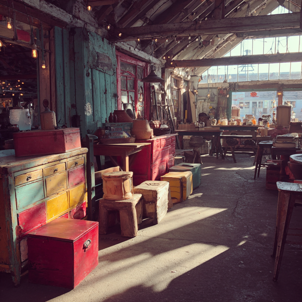 Möbel auf einem Flohmarkt | Quelle: Midjourney