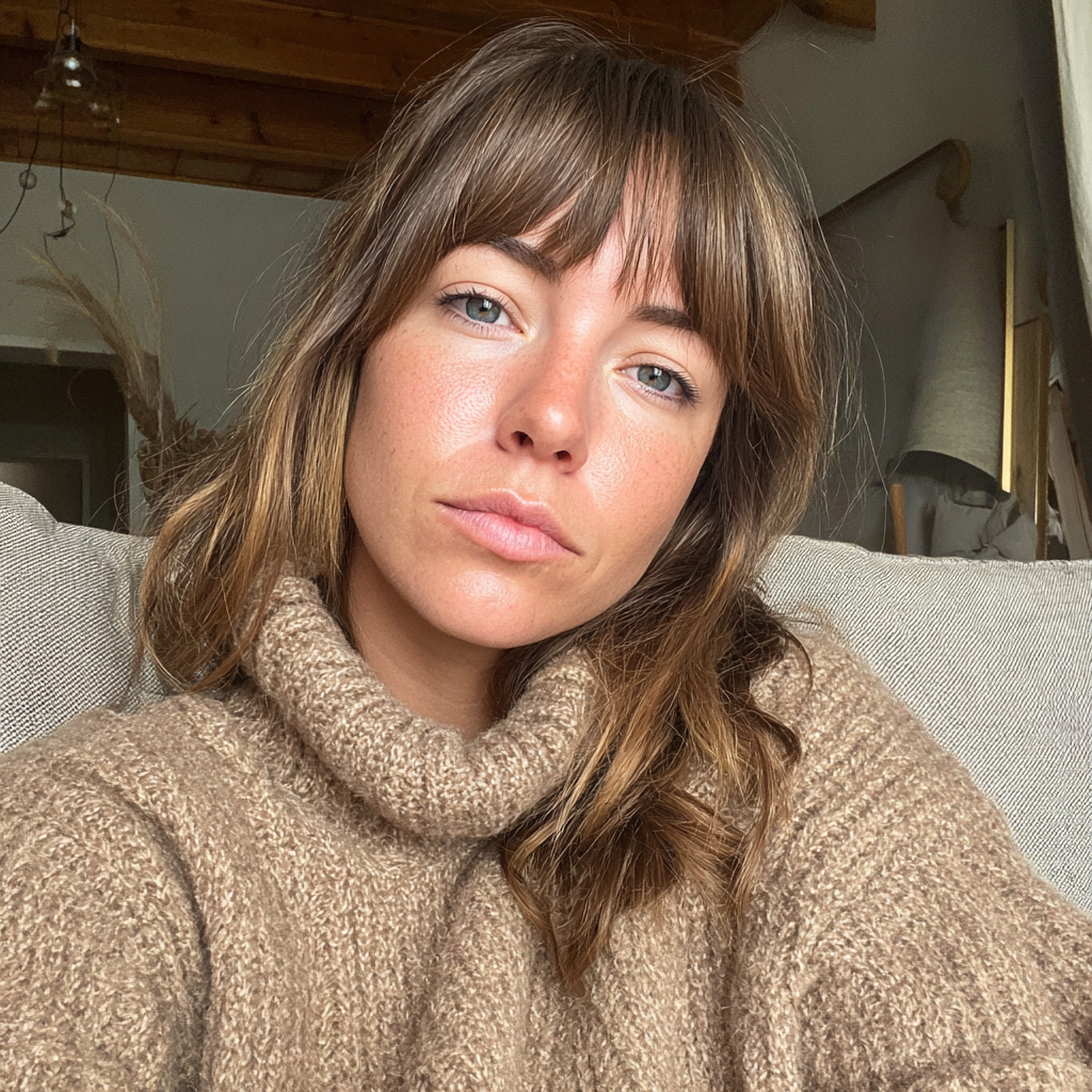 Eine nachdenkliche Frau sitzt auf einer Couch | Quelle: Midjourney
