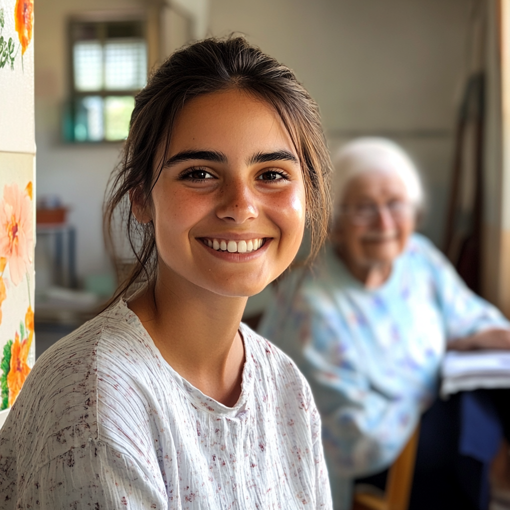 Eine junge Frau in einem Pflegeheim | Quelle: Midjourney