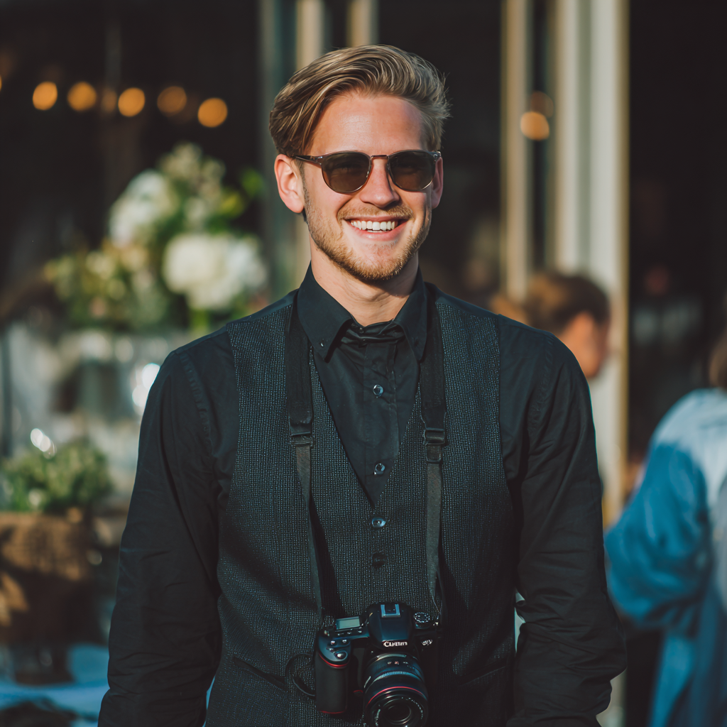 Ein lächelnder Hochzeitsfotograf | Quelle: Midjourney