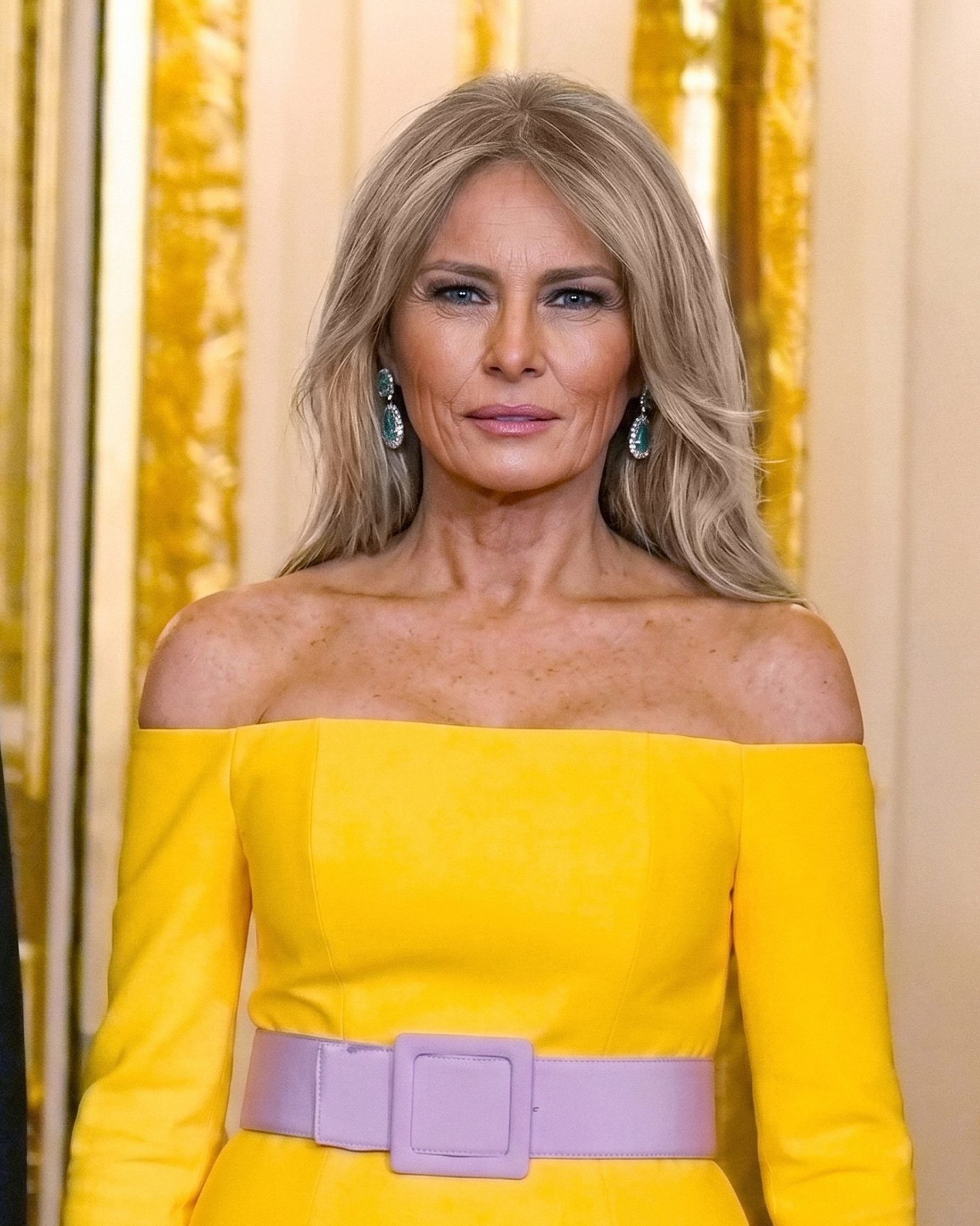 Ein von einer KI erstelltes Porträt zeigt Trump mit natürlich gealterten Gesichtszügen, darunter eine ausgeprägtere Hautstruktur, weichere Gesichtskonturen und sichtbare Alterserscheinungen im Gesicht und am Hals. | Quelle: Gemini