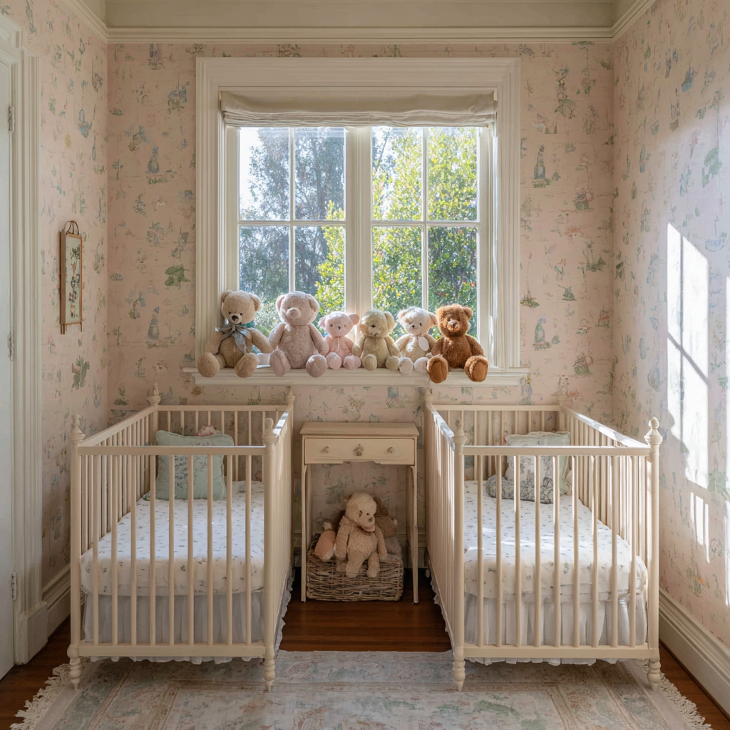 Zwei Kinderbetten in einem Kinderzimmer | Quelle: Midjourney