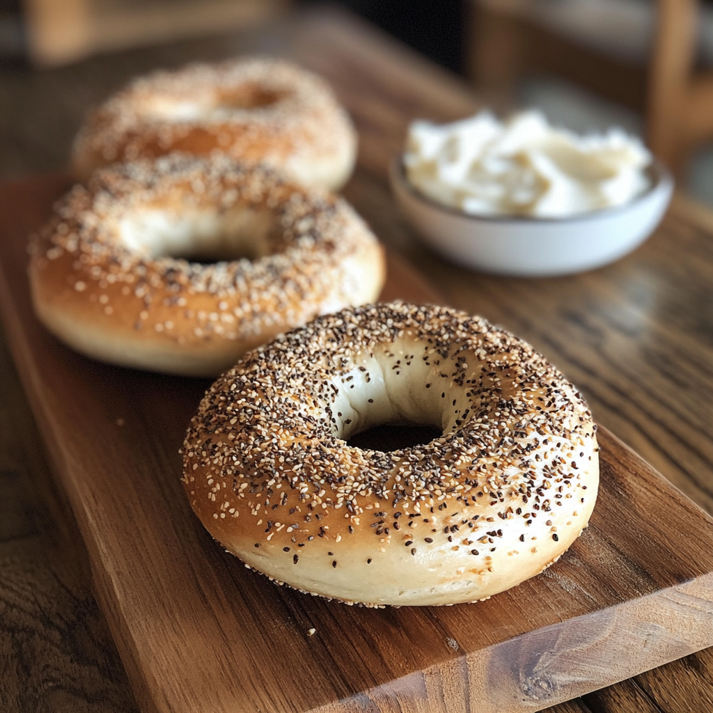 Bagels auf einem Brett | Quelle: Midjourney