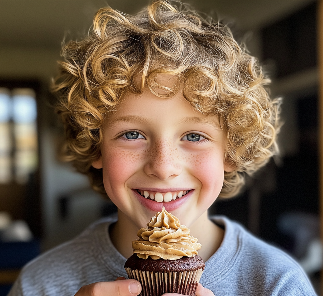 Ein Junge hält einen Cupcake | Quelle: Midjourney