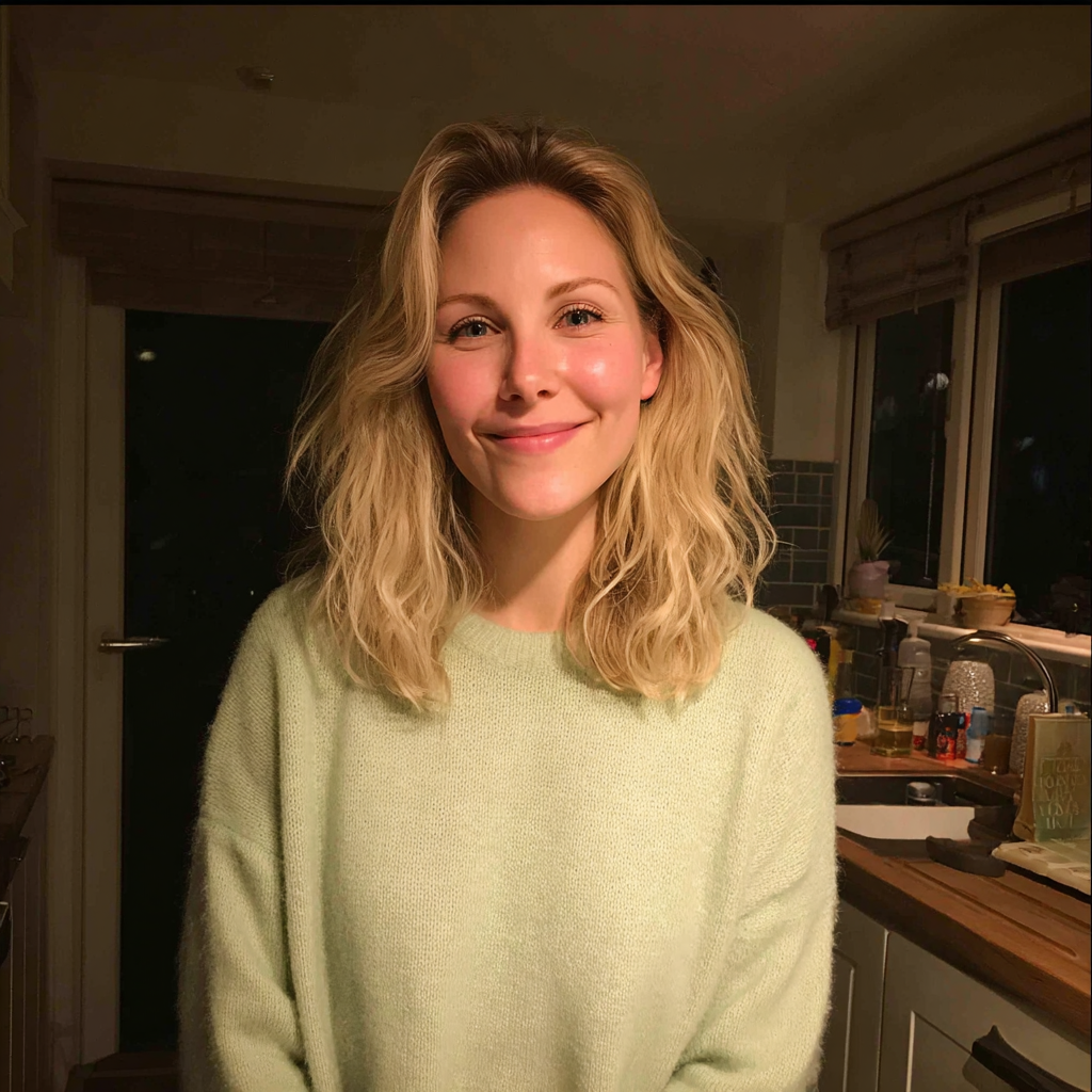 Eine lächelnde Frau, die in einer Küche steht | Quelle: Midjourney