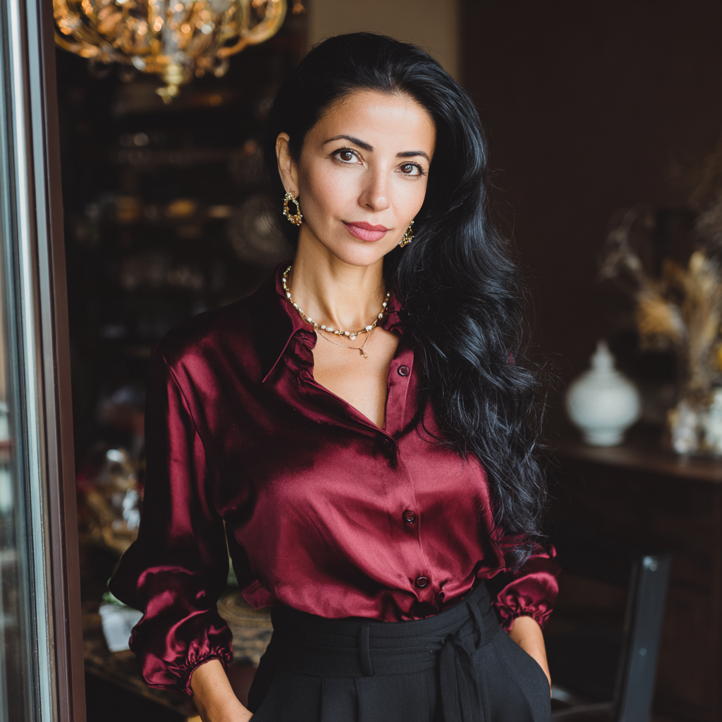 Eine nachdenkliche Frau, die in einer Boutique steht | Quelle: Midjourney