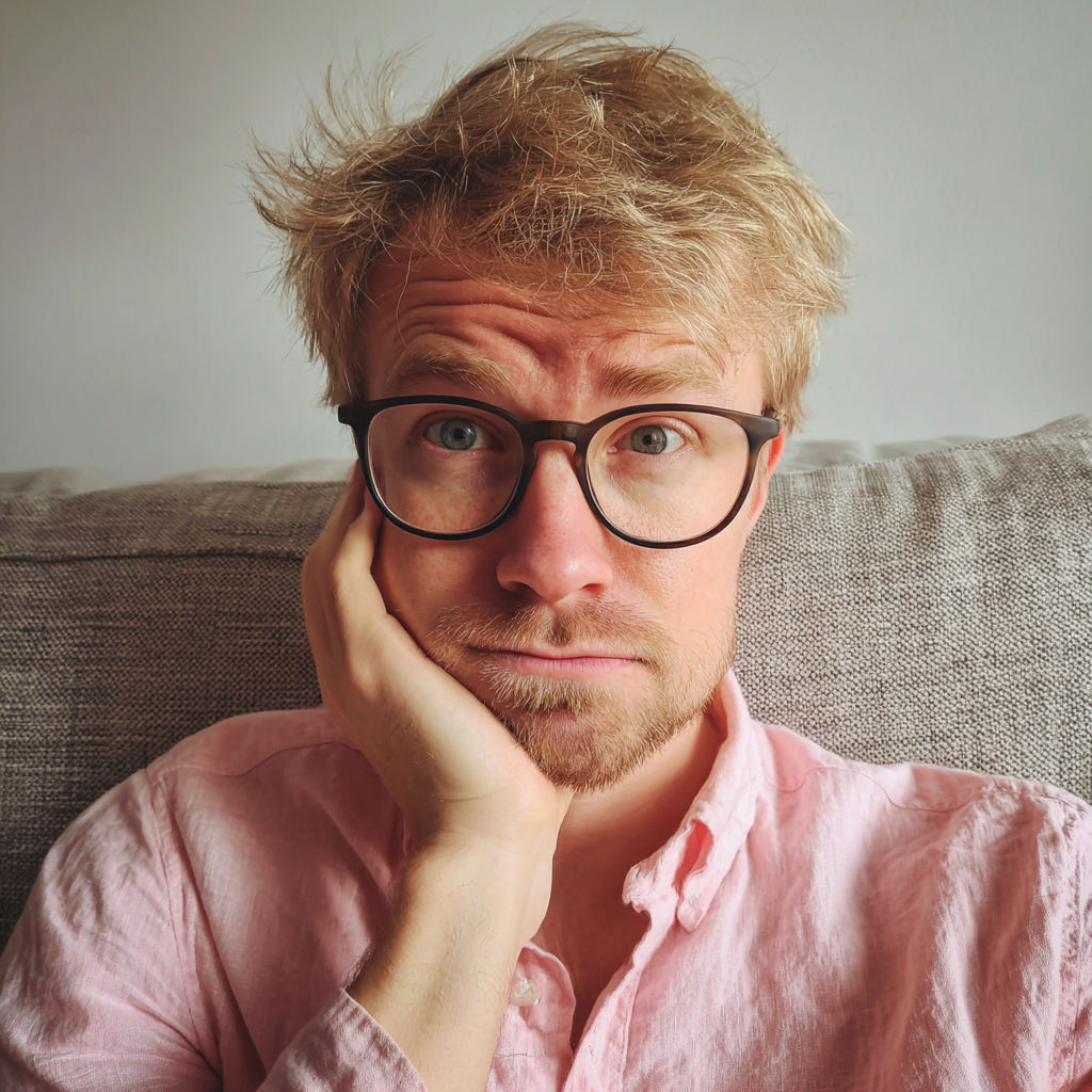 Ein besorgter Mann sitzt auf einer Couch | Quelle: Midjourney