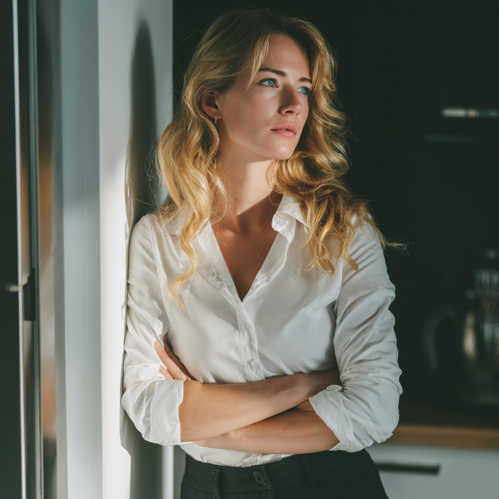 Eine Frau lehnt an einer Wand | Quelle: Midjourney