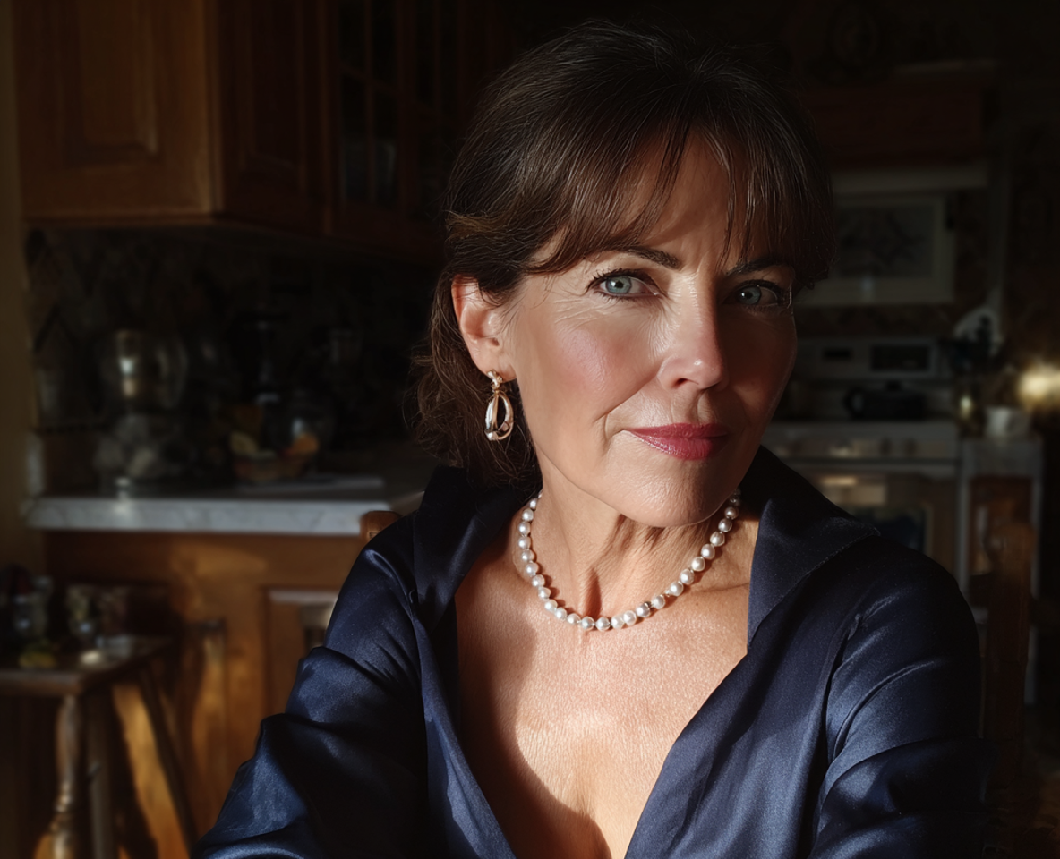 Eine selbstgefällige ältere Frau, die eine Perlenkette trägt | Quelle: Midjourney