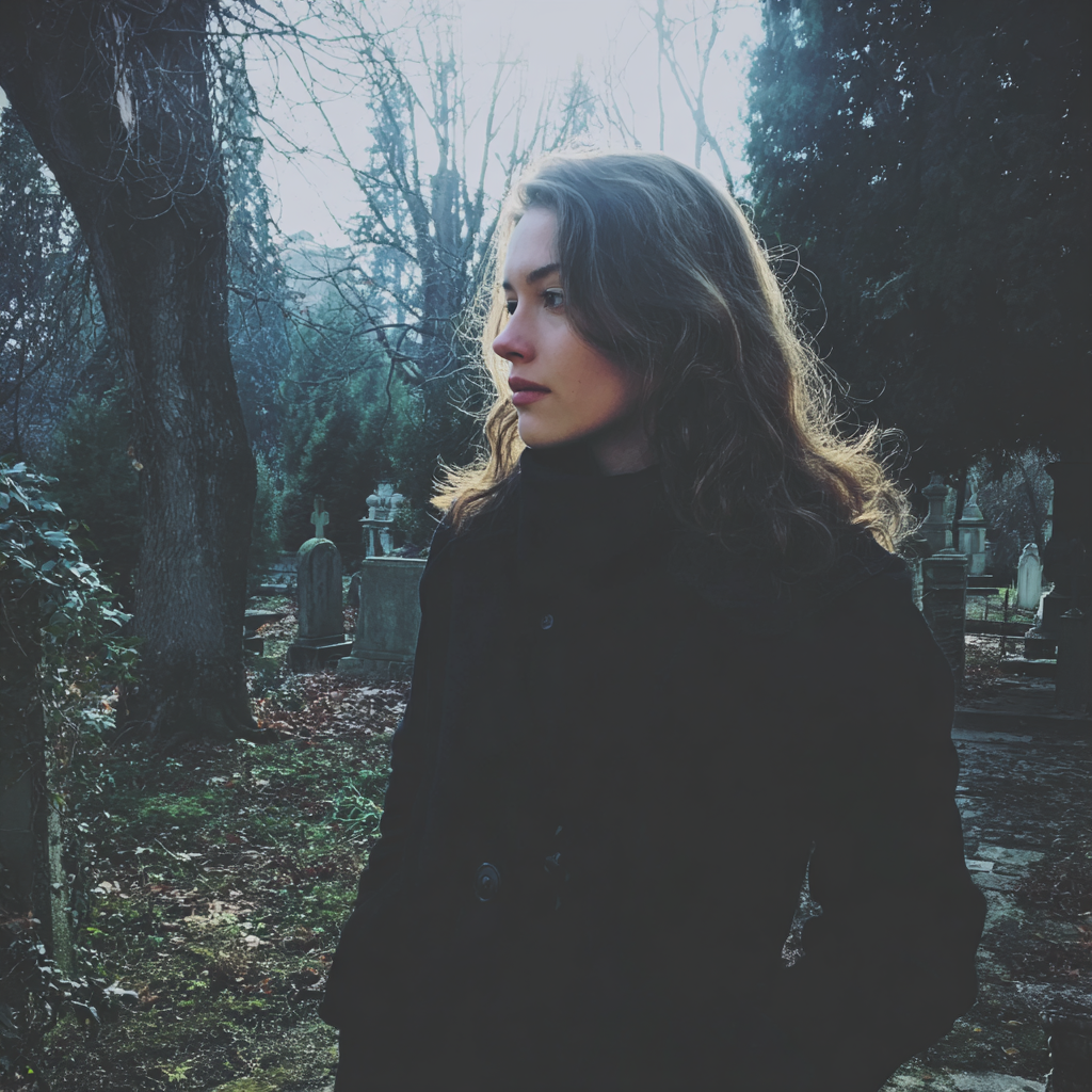 Eine Frau, die auf einem Friedhof steht | Quelle: Midjourney