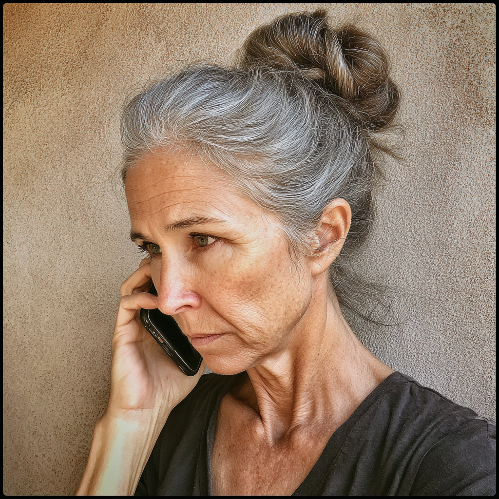 Eine ältere Frau, die mit einem Handy telefoniert | Quelle: Midjourney