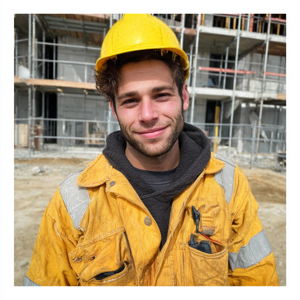 Ein lächelnder Mann auf einer Baustelle | Quelle: Midjourney