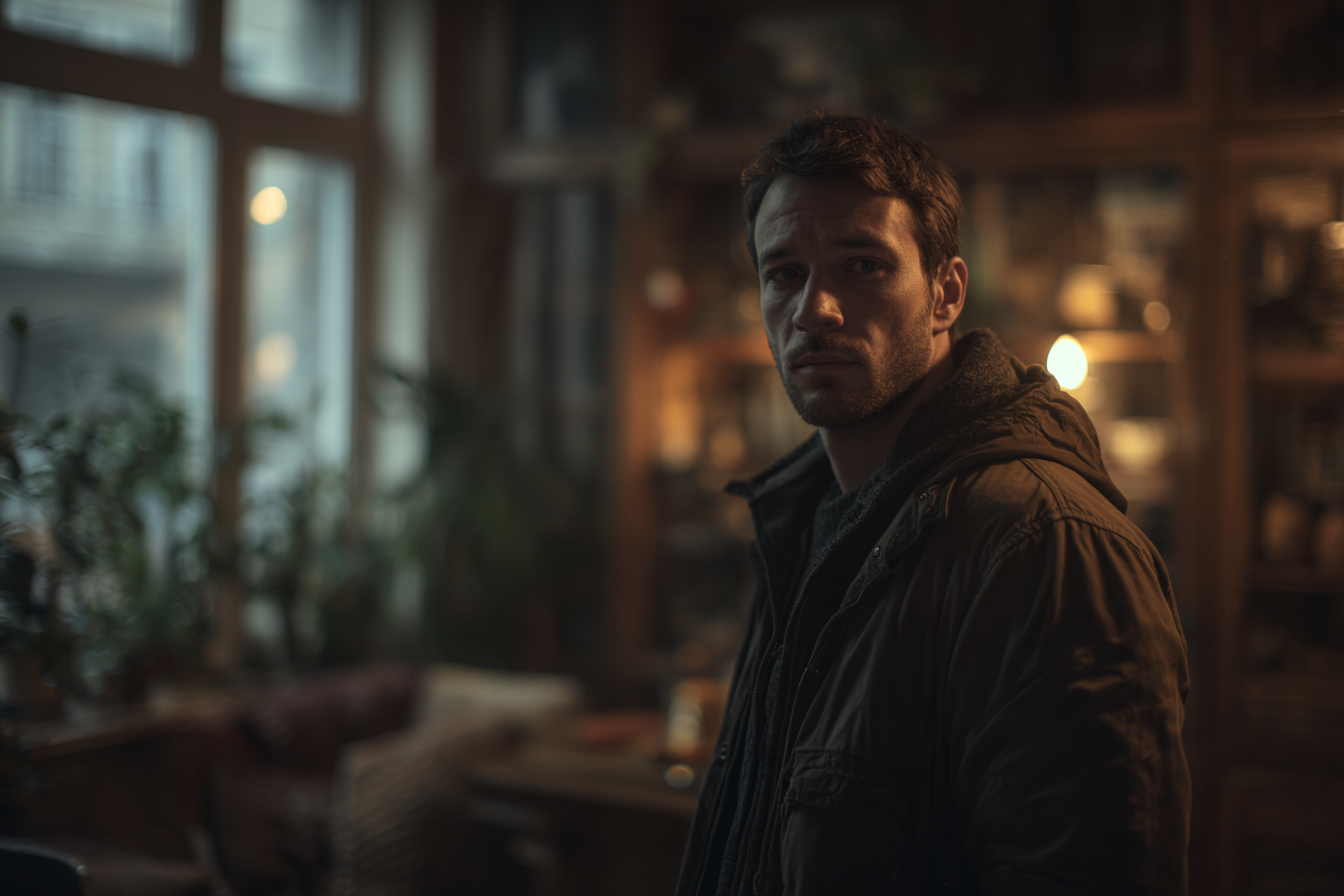 Ein Mann steht in einem Wohnzimmer | Quelle: Midjourney