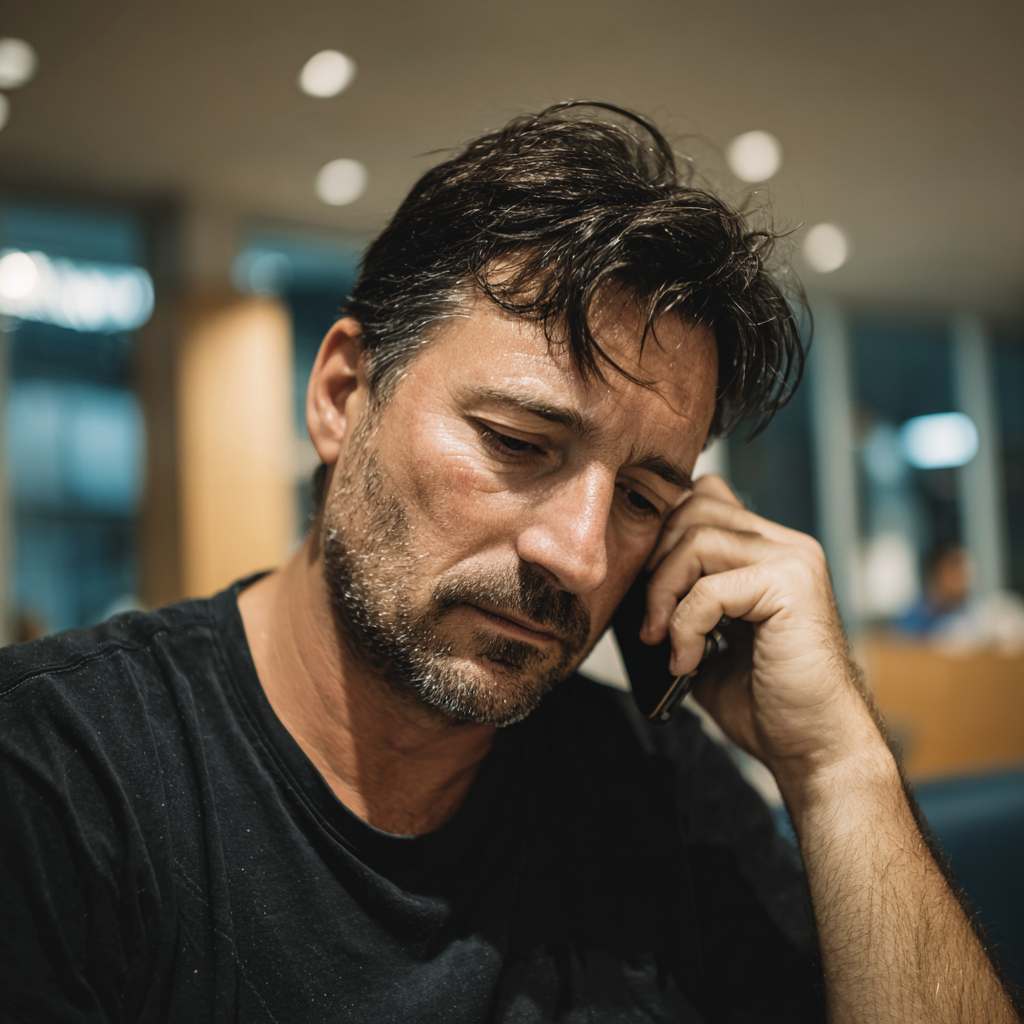 Ein aufgebrachter Mann, der am Telefon spricht | Quelle: Midjourney