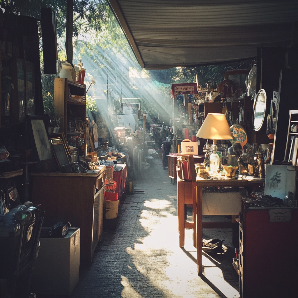 Stände auf einem Flohmarkt | Quelle: Midjourney