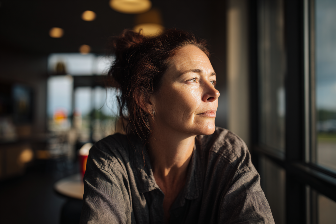 Eine Frau, die an einem Tisch sitzt | Quelle: Midjourney