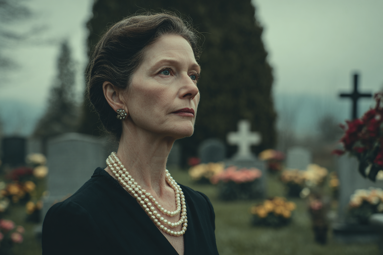 Eine Frau, die auf einem Friedhof steht | Quelle: Midjourney