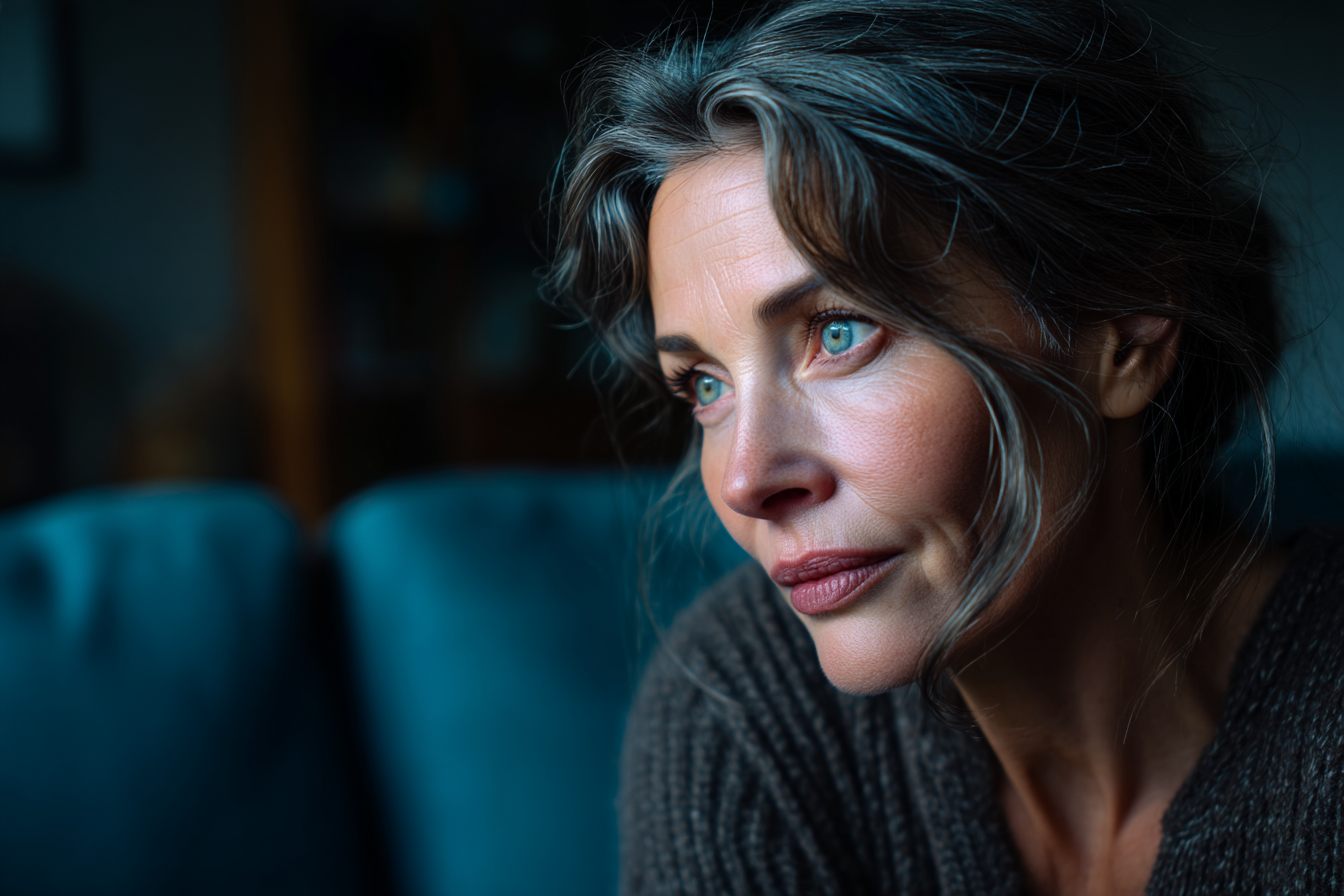 Eine Frau, die auf einer Couch sitzt | Quelle: Midjourney
