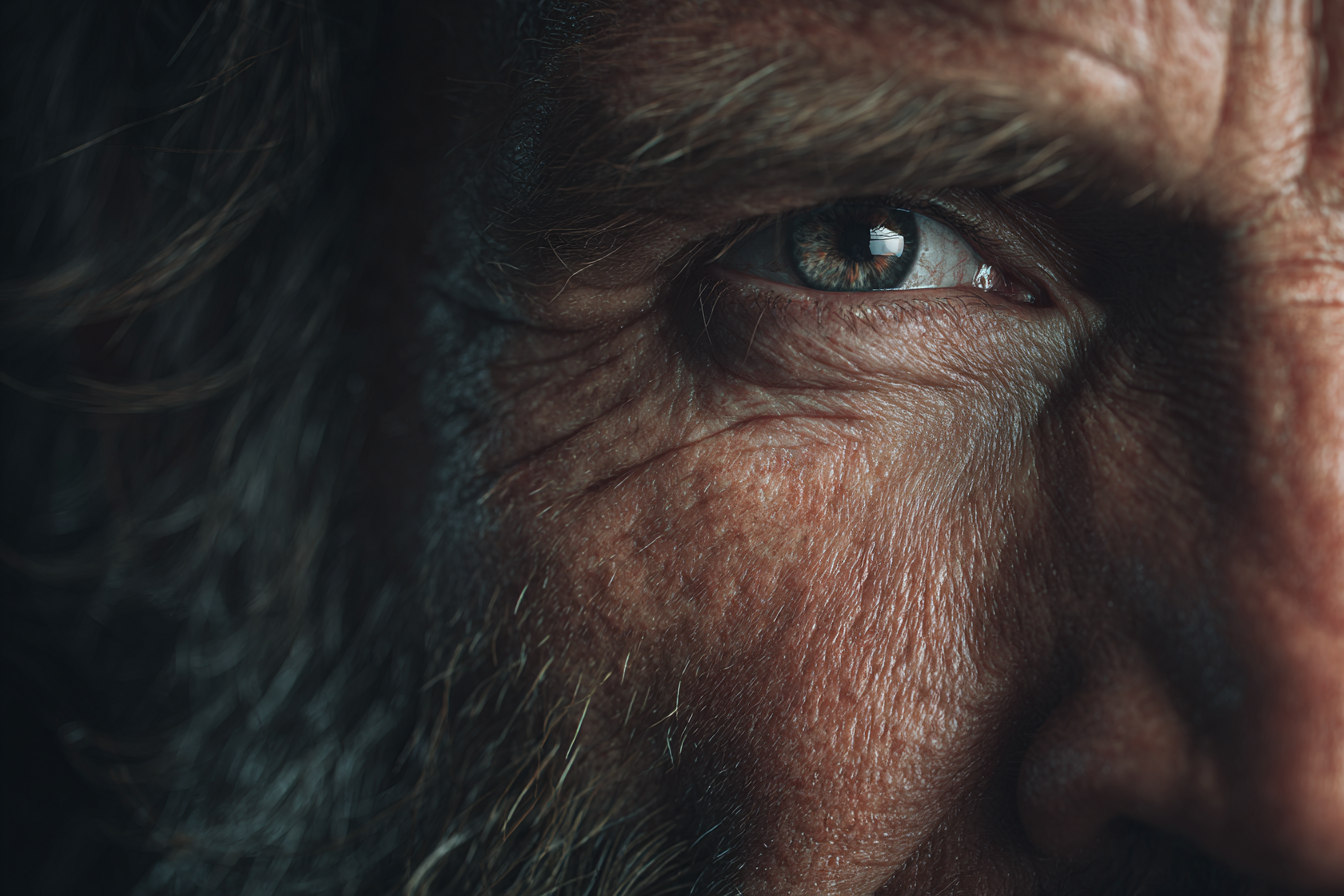 Eine Nahaufnahme des Auges eines Mannes | Quelle: Midjourney