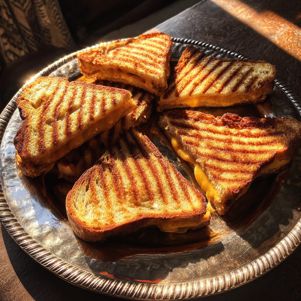 Stücke von gegrillten Käsesandwiches auf einem Teller | Quelle: Midjourney