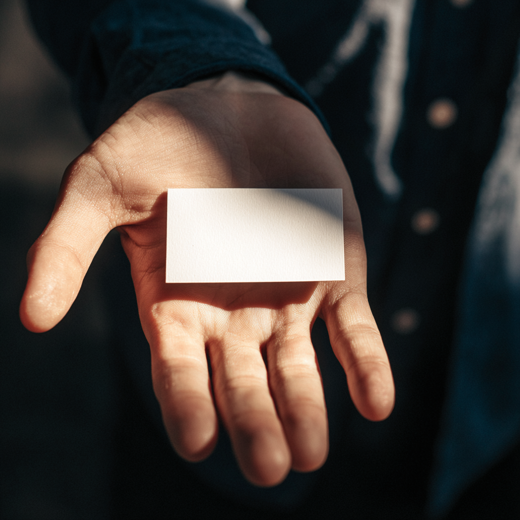 Eine Visitenkarte in der Hand eines Mannes | Quelle: Midjourney