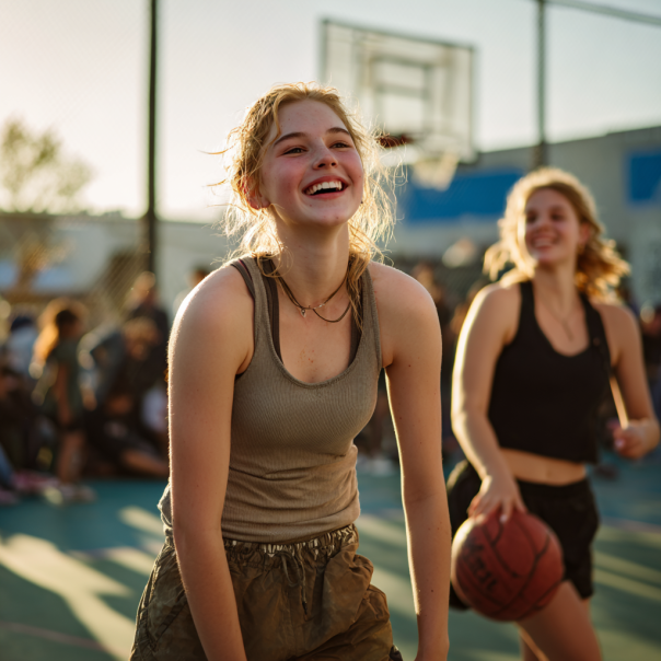 Ein junges Mädchen bei einem Basketballspiel | Quelle: Midjourney
