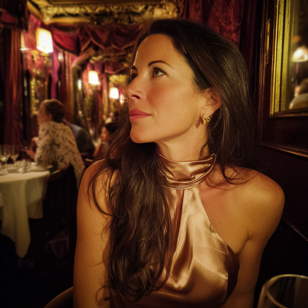 Eine Frau, die in einem Restaurant sitzt | Quelle: Midjourney