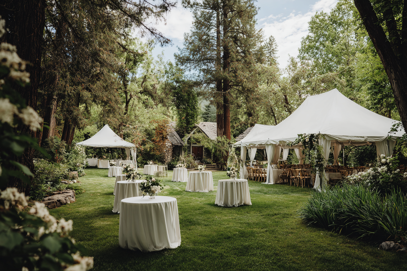 Hochzeitsaufbau in einem Hinterhof | Quelle: Midjourney