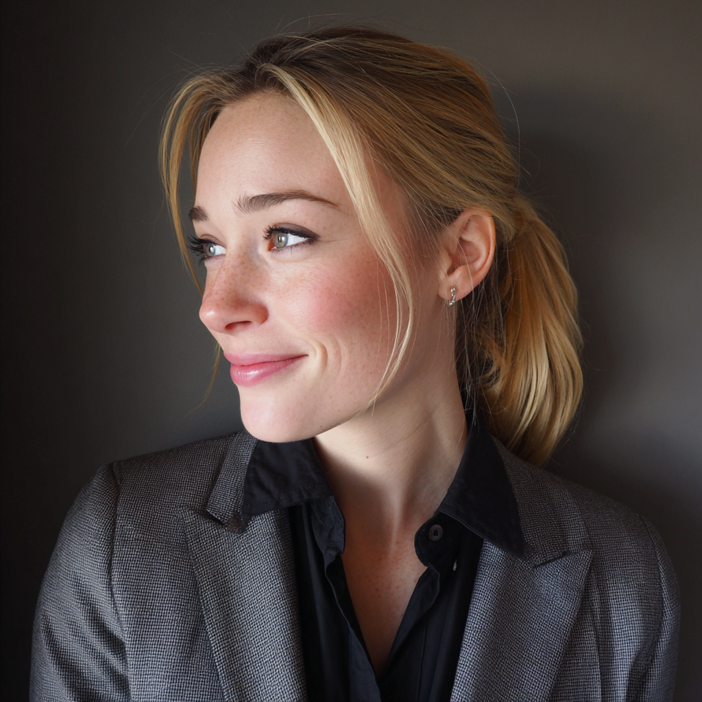 Eine Seitenansicht einer lächelnden Frau | Quelle: Midjourney