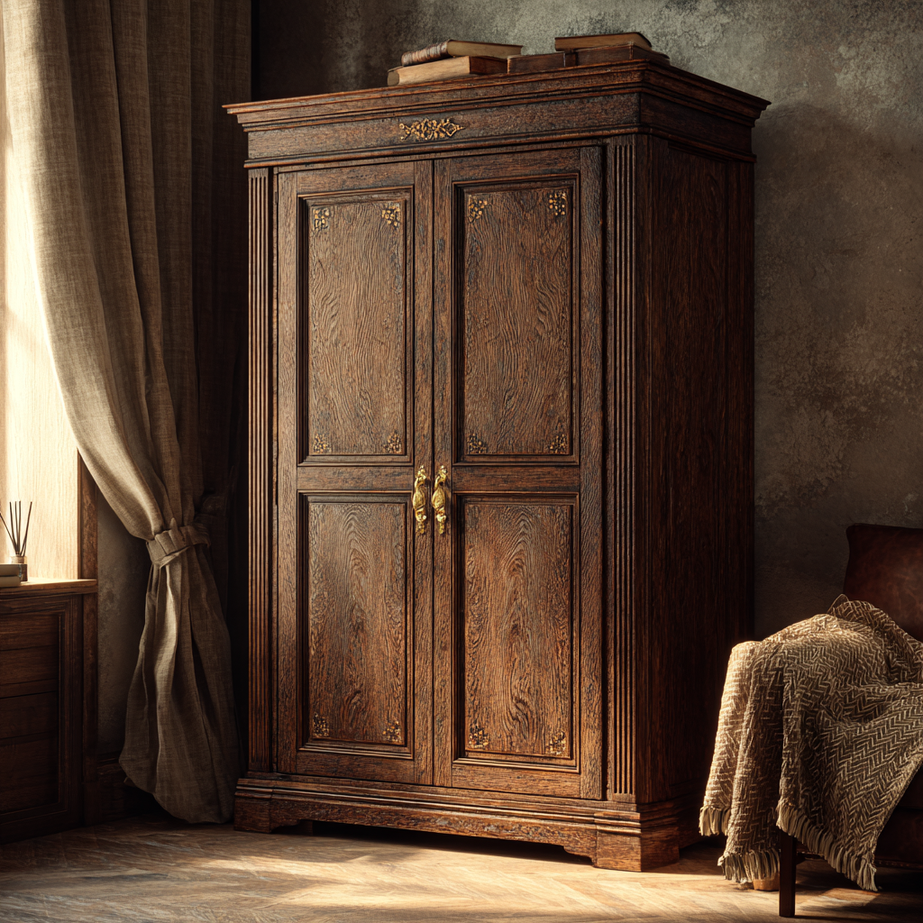 Ein hölzerner Kleiderschrank in einem Zimmer | Quelle: Midjourney