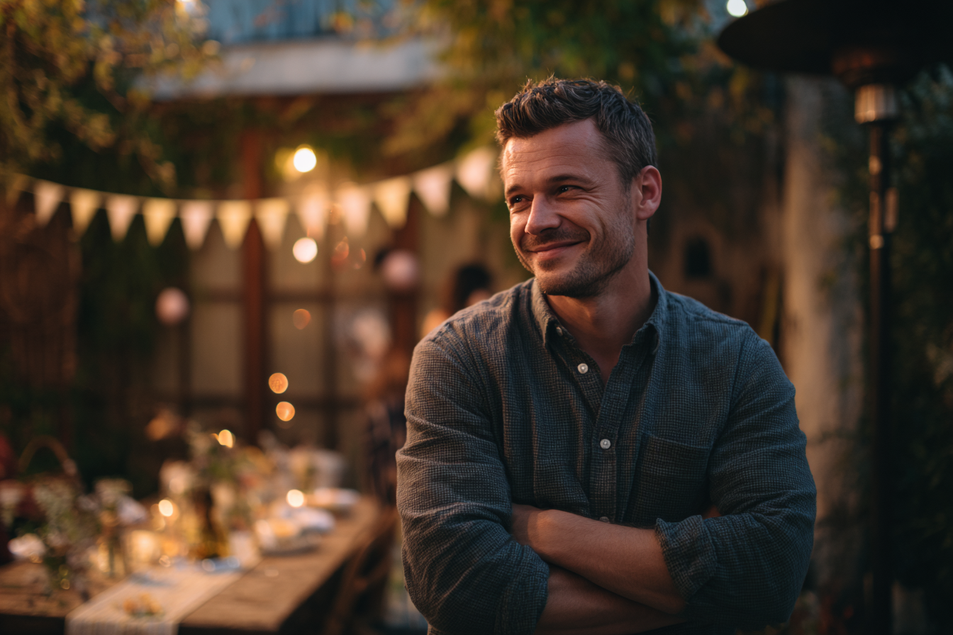 Ein Mann, der auf einer Babyparty steht | Quelle: Midjourney