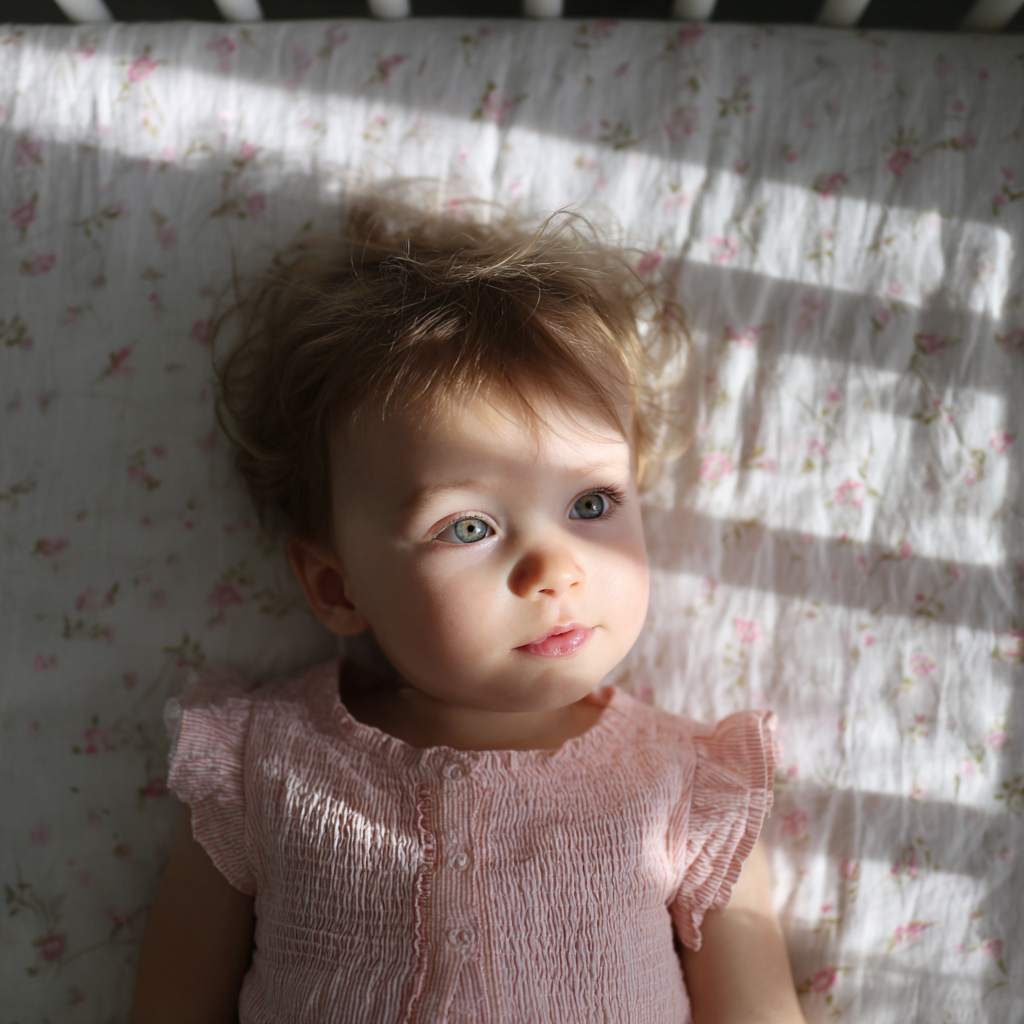 Ein kleines Mädchen in einem Kinderbett | Quelle: Midjourney