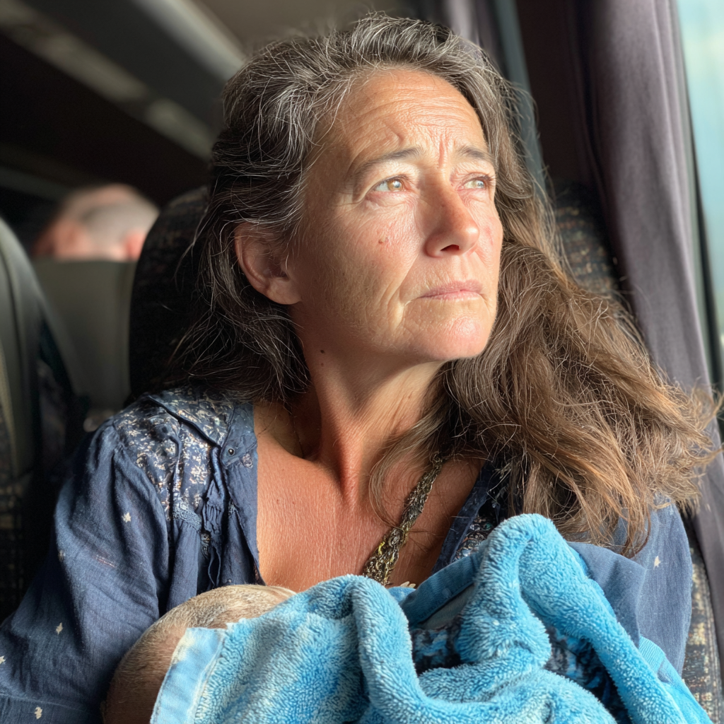 Eine Frau, die in einem Bus sitzt | Quelle: Midjourney