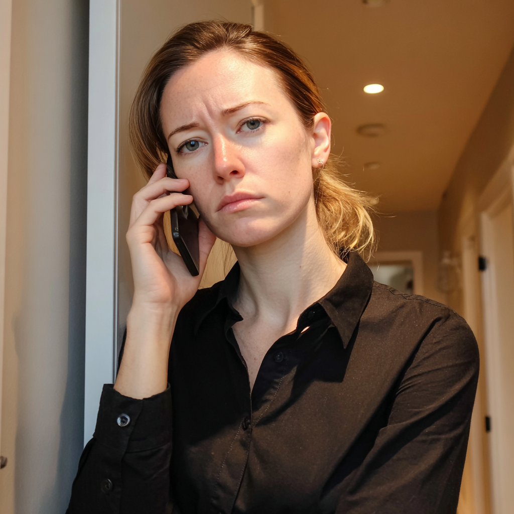 Eine stirnrunzelnde Frau, die am Telefon spricht | Quelle: Midjourney