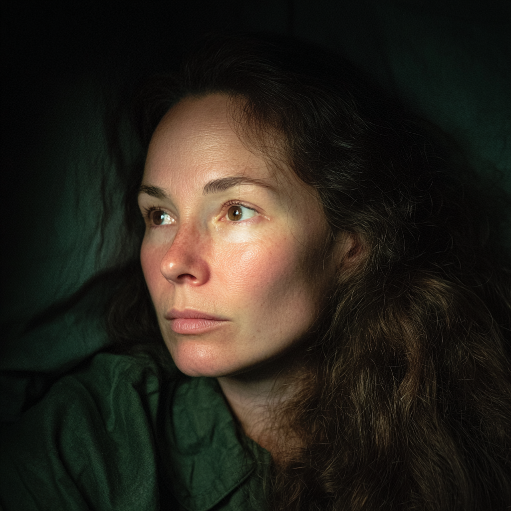 Eine besorgte Frau liegt im Bett | Quelle: Midjourney