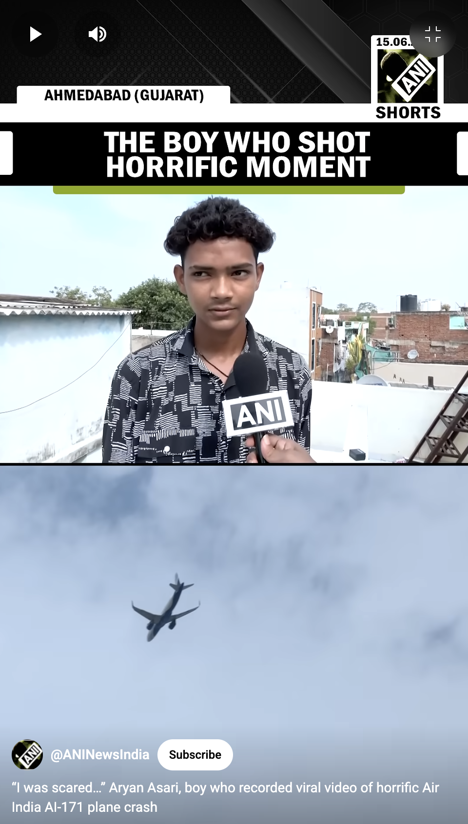 Aryan Asari erzählt, was er am Tag des Flugzeugabsturzes gesehen hat, zu sehen in einem Video vom 15. Juni 2025 | Quelle: YouTube/ANINewsIndia