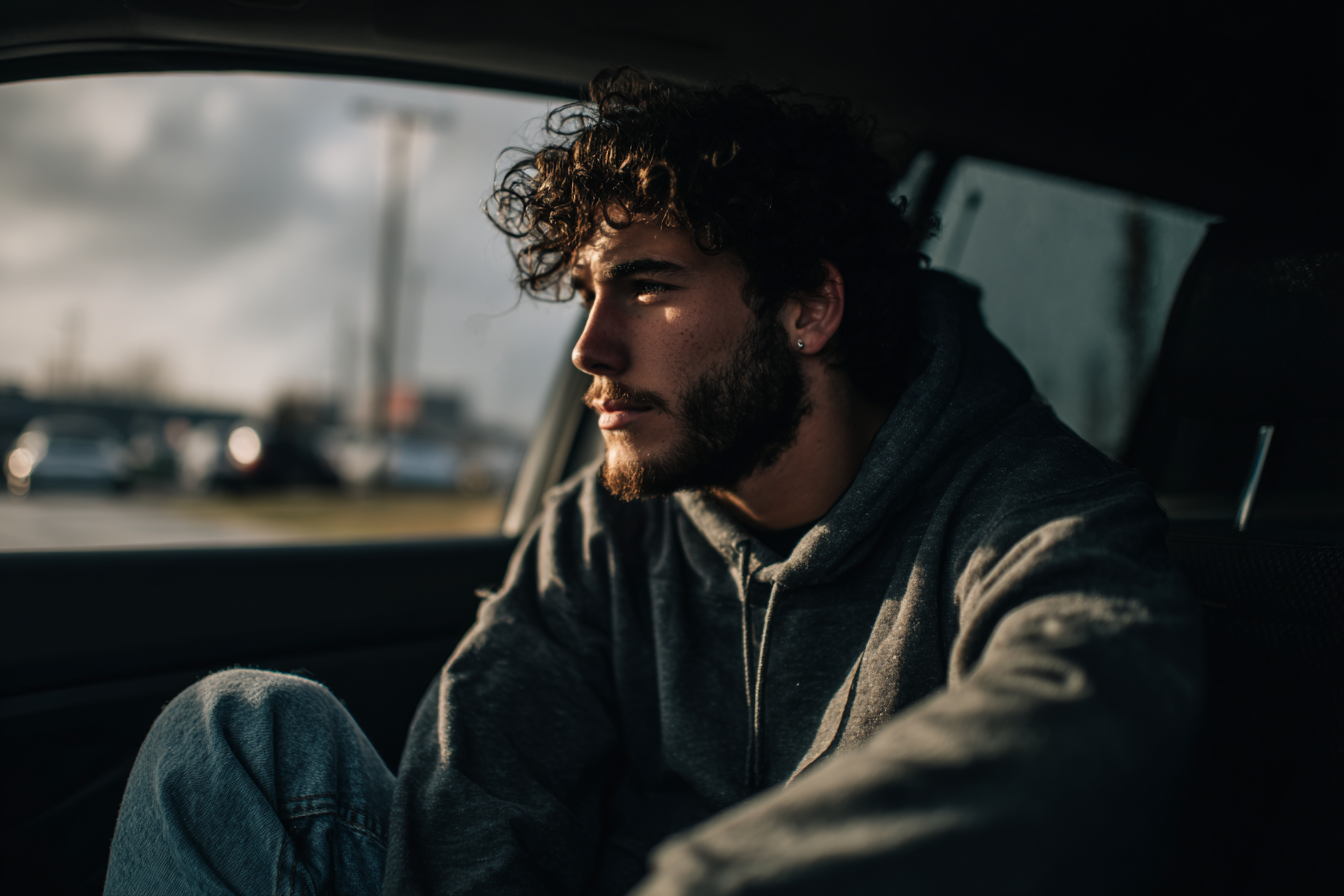 Ein junger Mann in einem Auto | Quelle: Midjourney