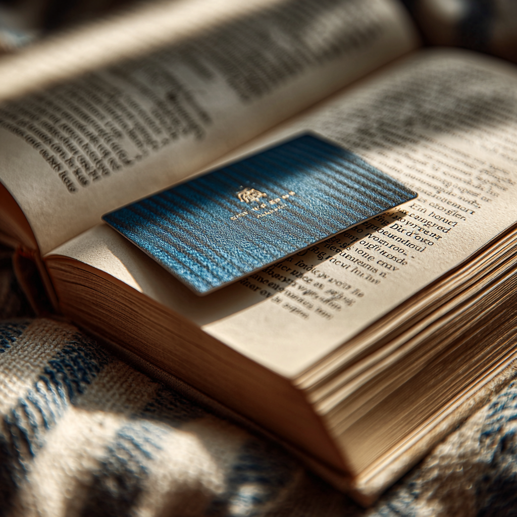 Eine Visitenkarte in einem Buch | Quelle: Midjourney